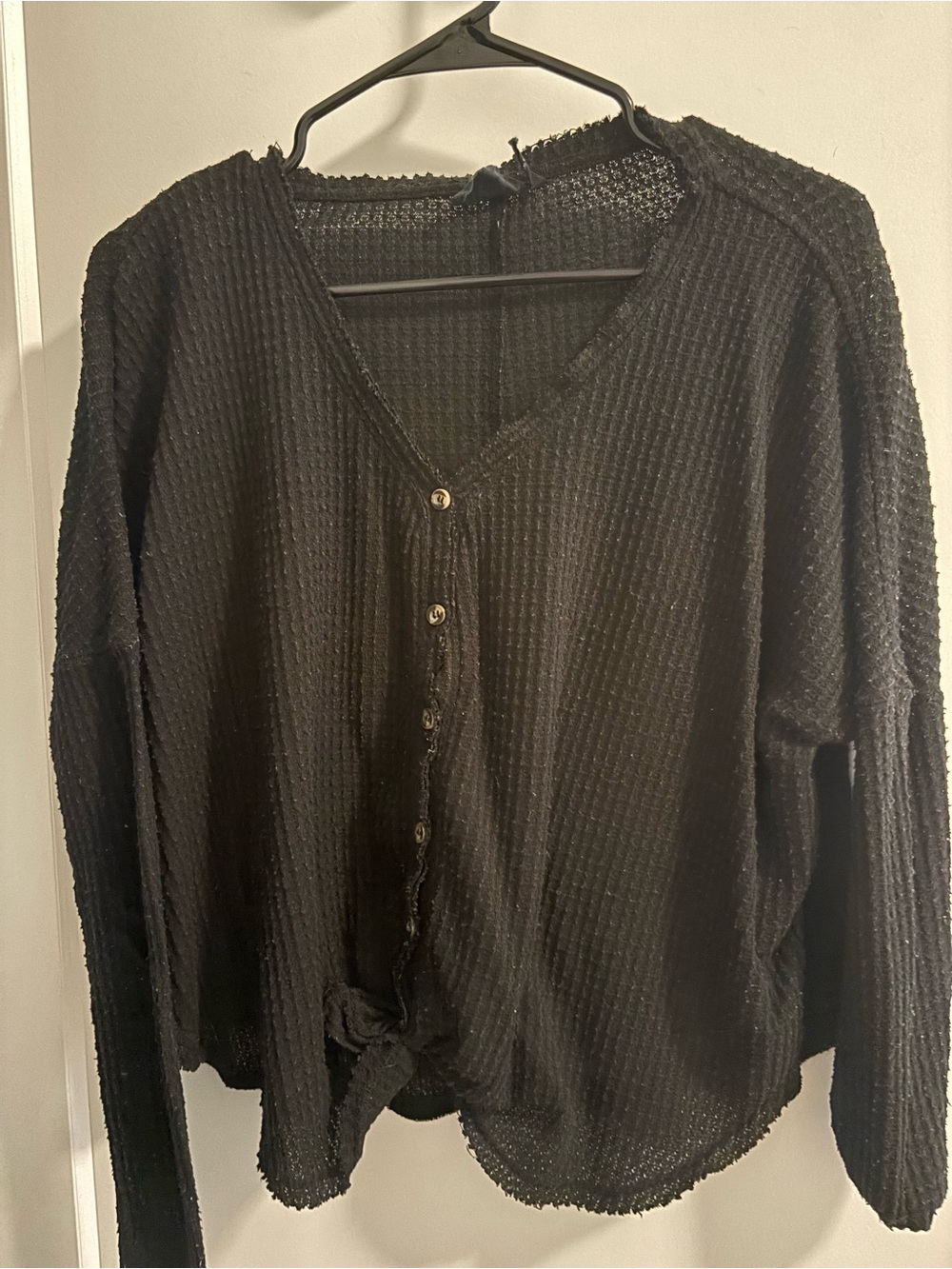 Urban Outfitters Black Waffle Knit Long Sleeve Button Tee